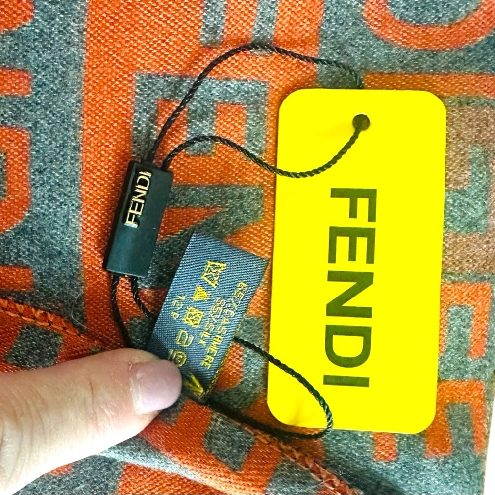NWT Fendi Deep Orange & Slate Gray Cashmere Silk Blend Scarf Shawl Wrap 26”x76” - Picture 7 of 8